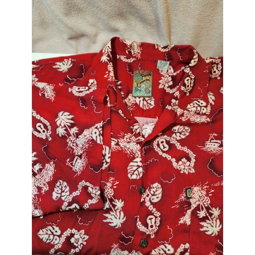 Pineapple Connection (A18) Hawaiian Shirt 2 XT Rayon Red Palms  Floral